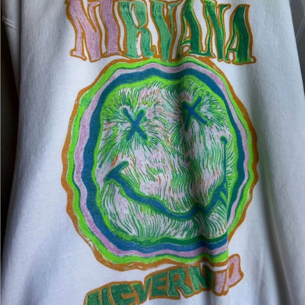 NIRVANA White and Green Graphic Crewneck Sweater - Picture 2 of 4